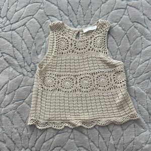 Astr Beige Crochet Knit Top